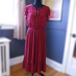 Old Navy Cap Sleeve Midi Dress (Pre-Owned, Size S, Burgundy)